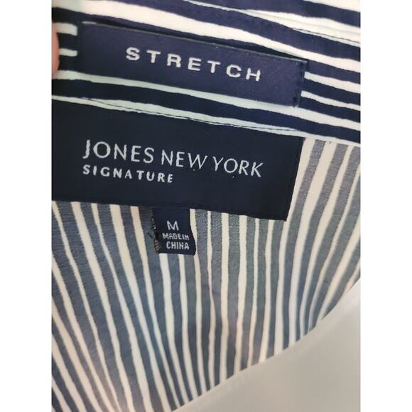 Jones New York Navy/Silver Stripe Sleeveless Blouse Button Up Sz M - Picture 5 of 6